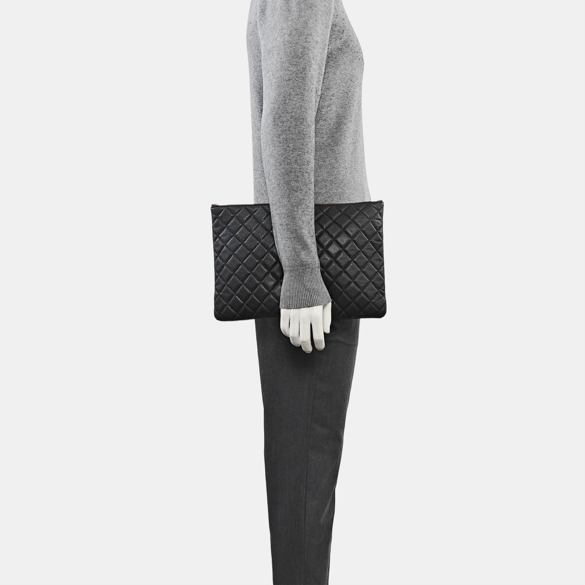 Quilted Grained Calfskin Clutch Black