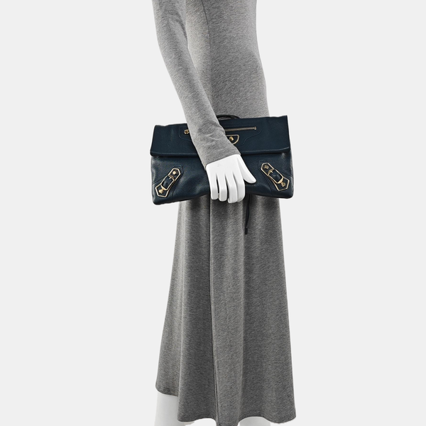 Authenticated pre-owned  Classic Metallic Edge City Calfskin Blue - Clutch at Looply