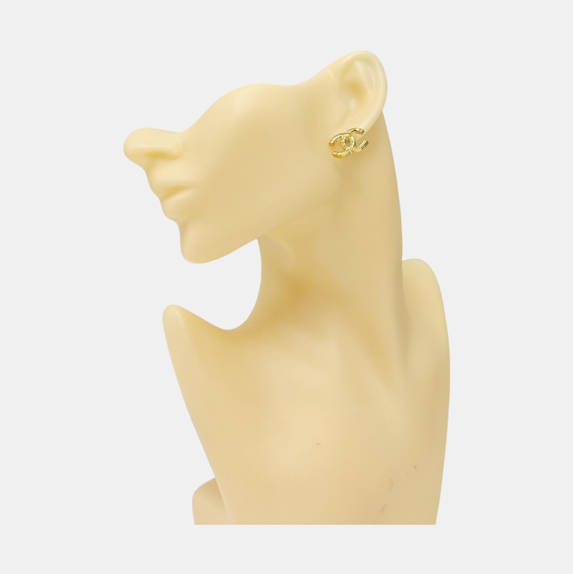 CC Logo Metal Gold Stud Earrings