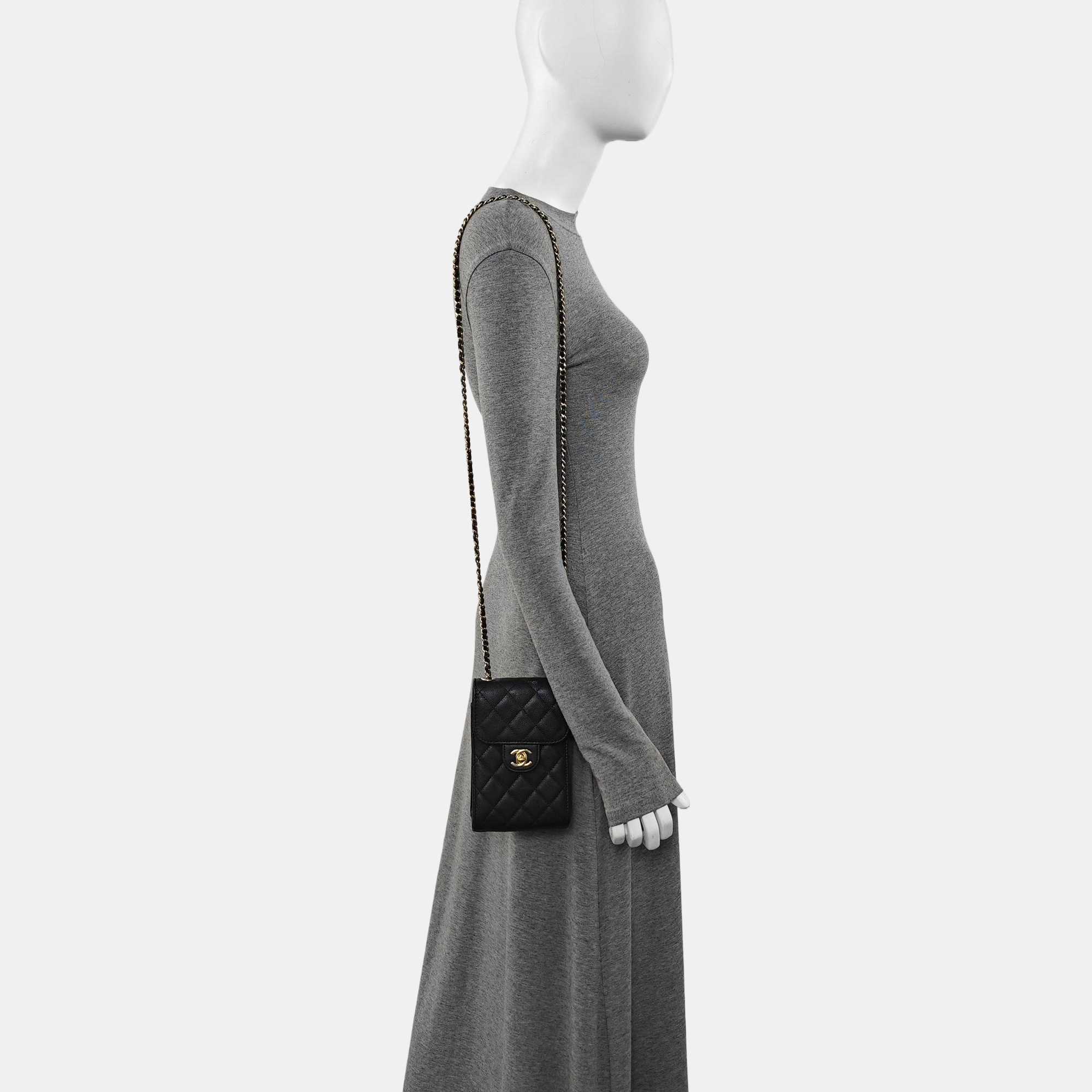 Grained Calfskin Shoulder Bag Black