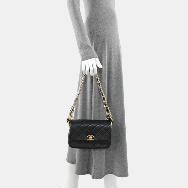 Quilted Lambskin Shoulder Bag Small Black