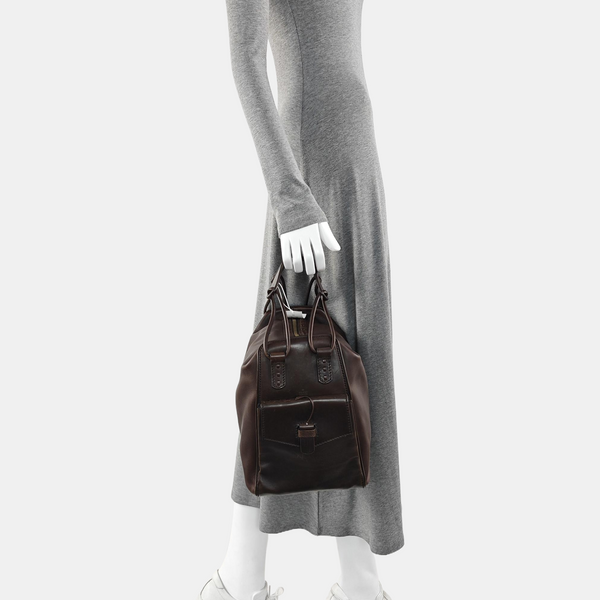 Calfskin Top Handle Bag Brown
