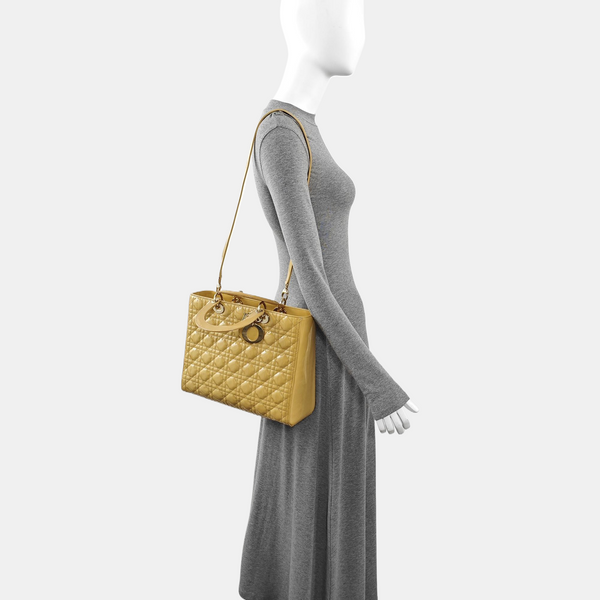 Lady Dior Large Cannage Lambskin Yellow