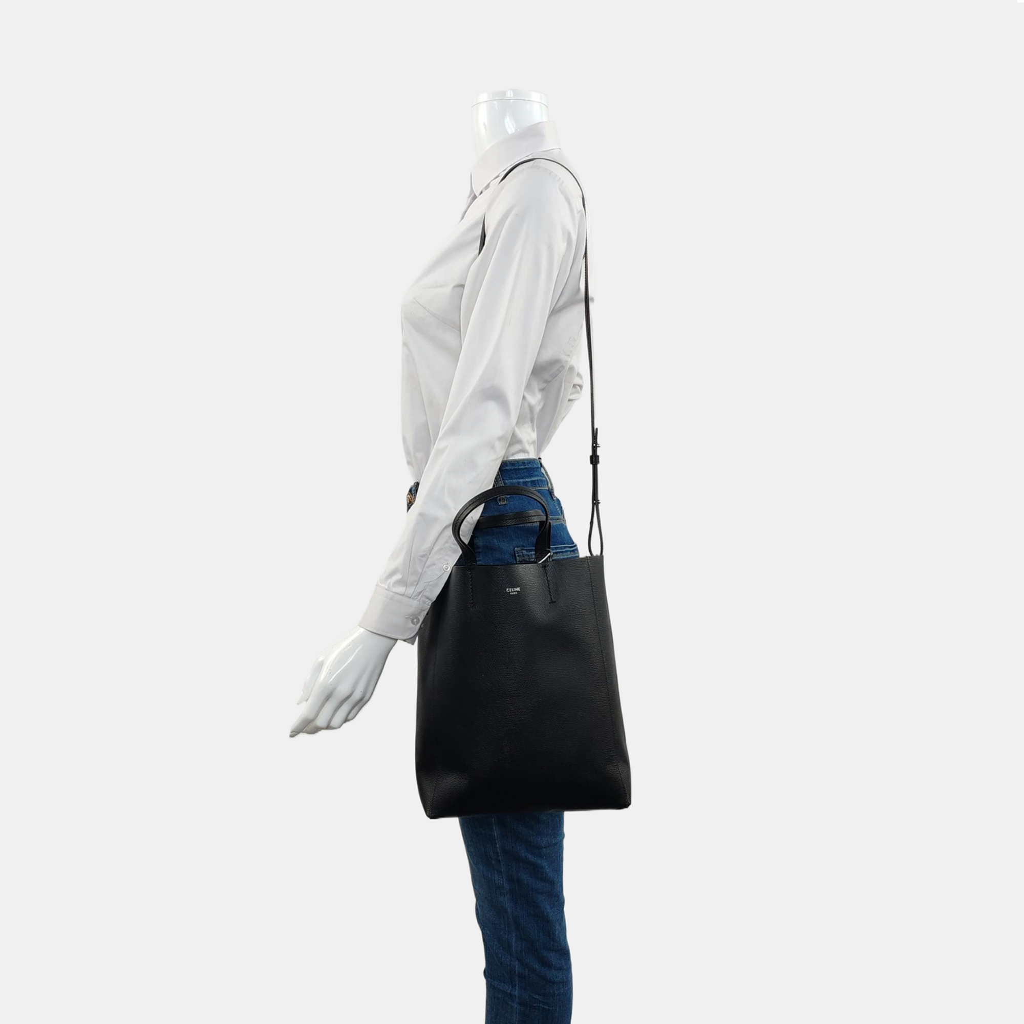 Authenticated pre-owned  VERTICAL CABAS Small Calfskin Black - Tote Bag at Looply