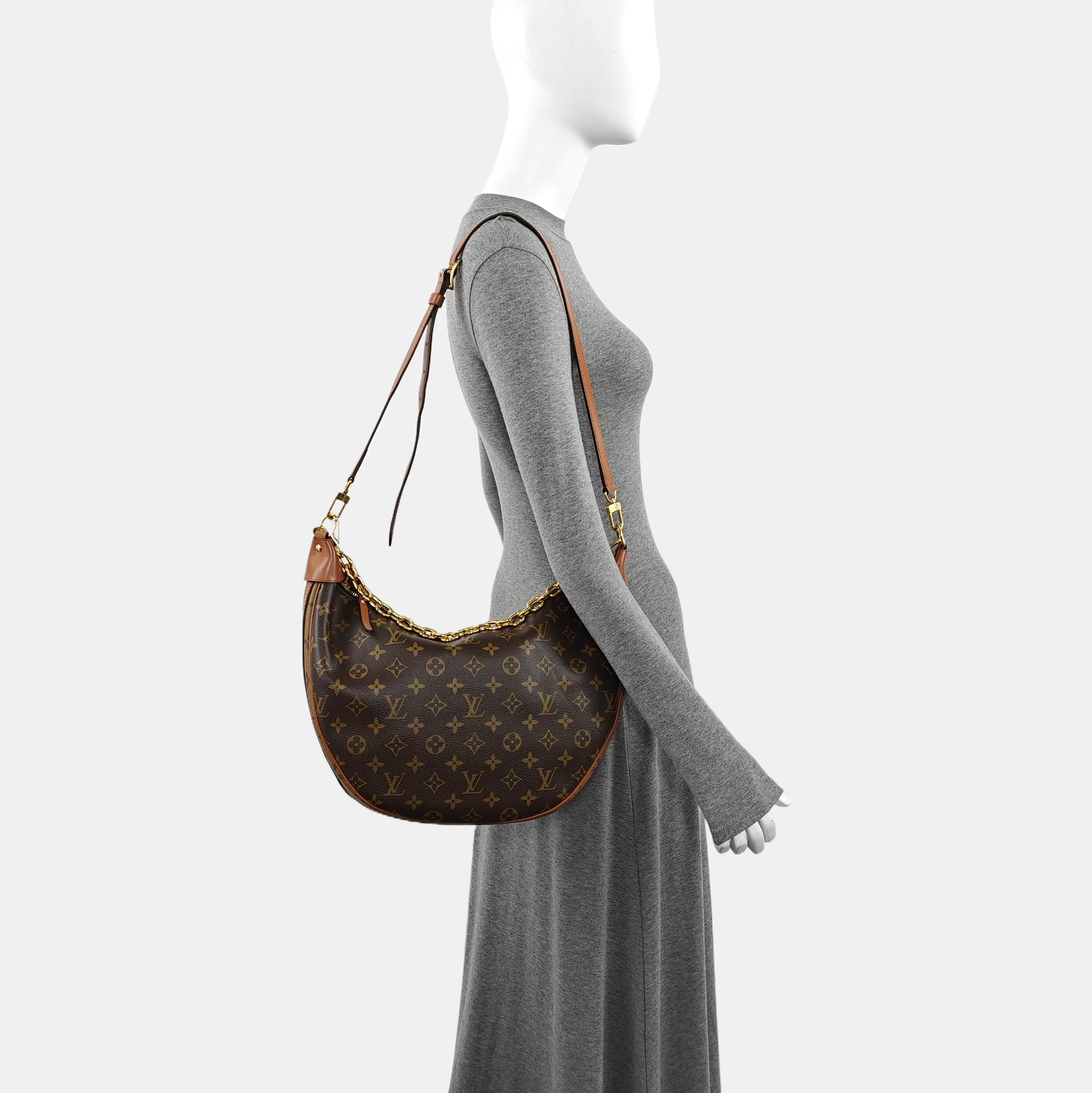 LOOP HOBO Monogram Coated Canvas Brown
