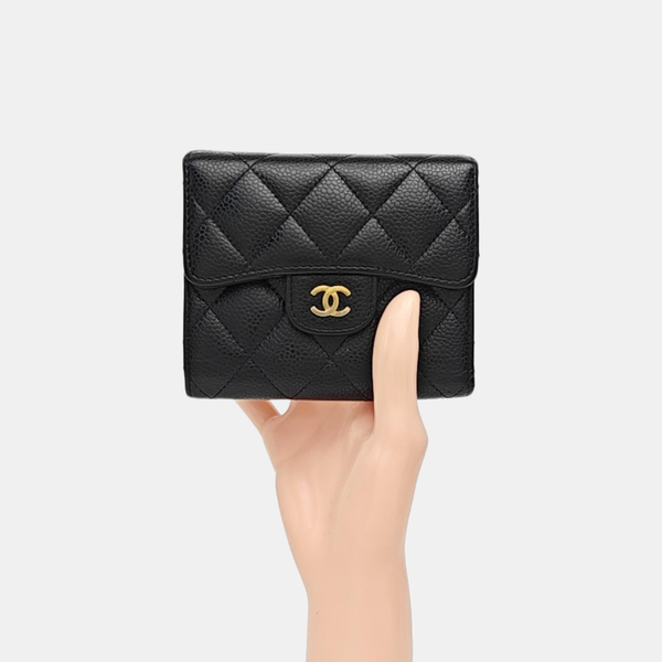 Quilted Grained Calfskin Wallet Black