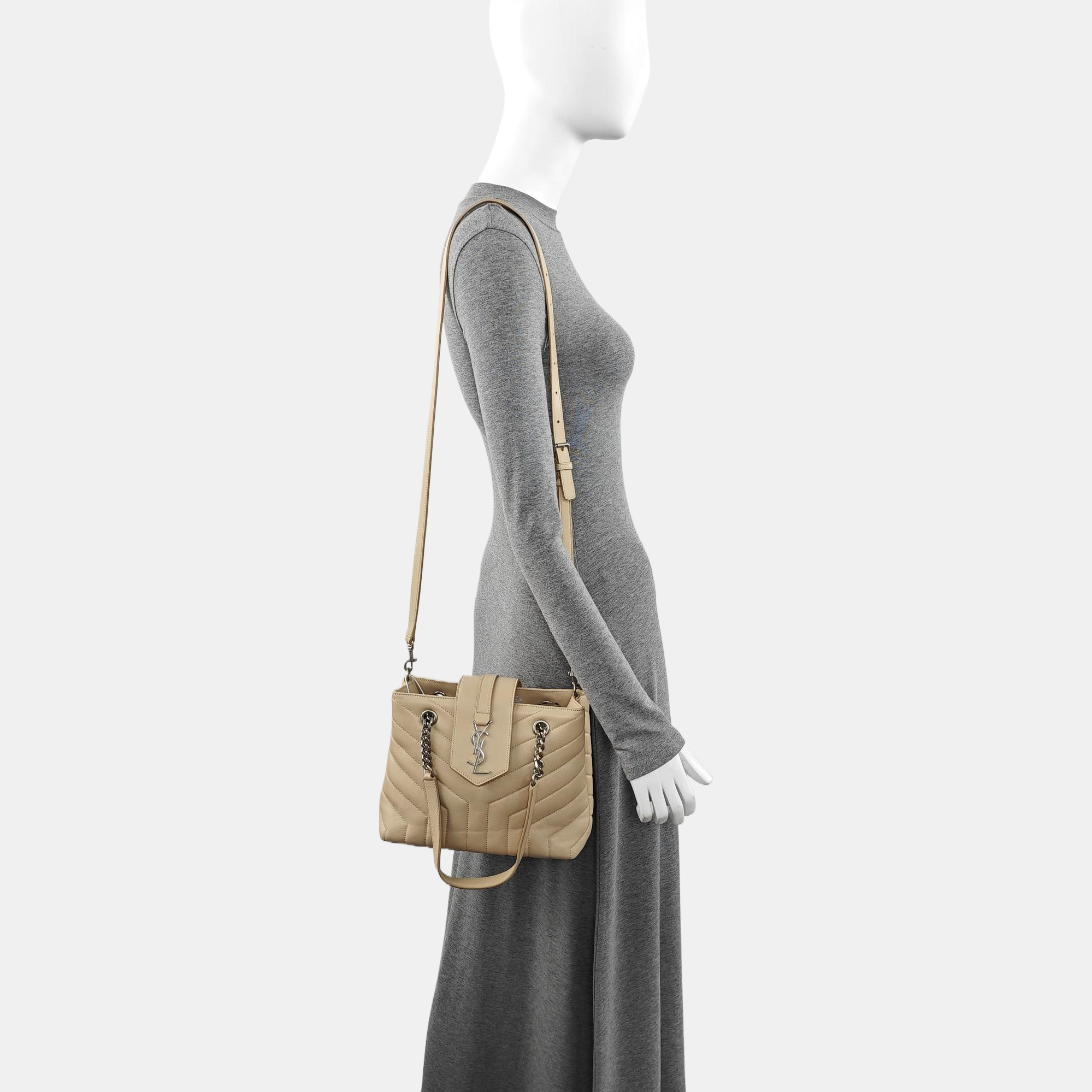 Chevron Leather Shoulder Bag Beige