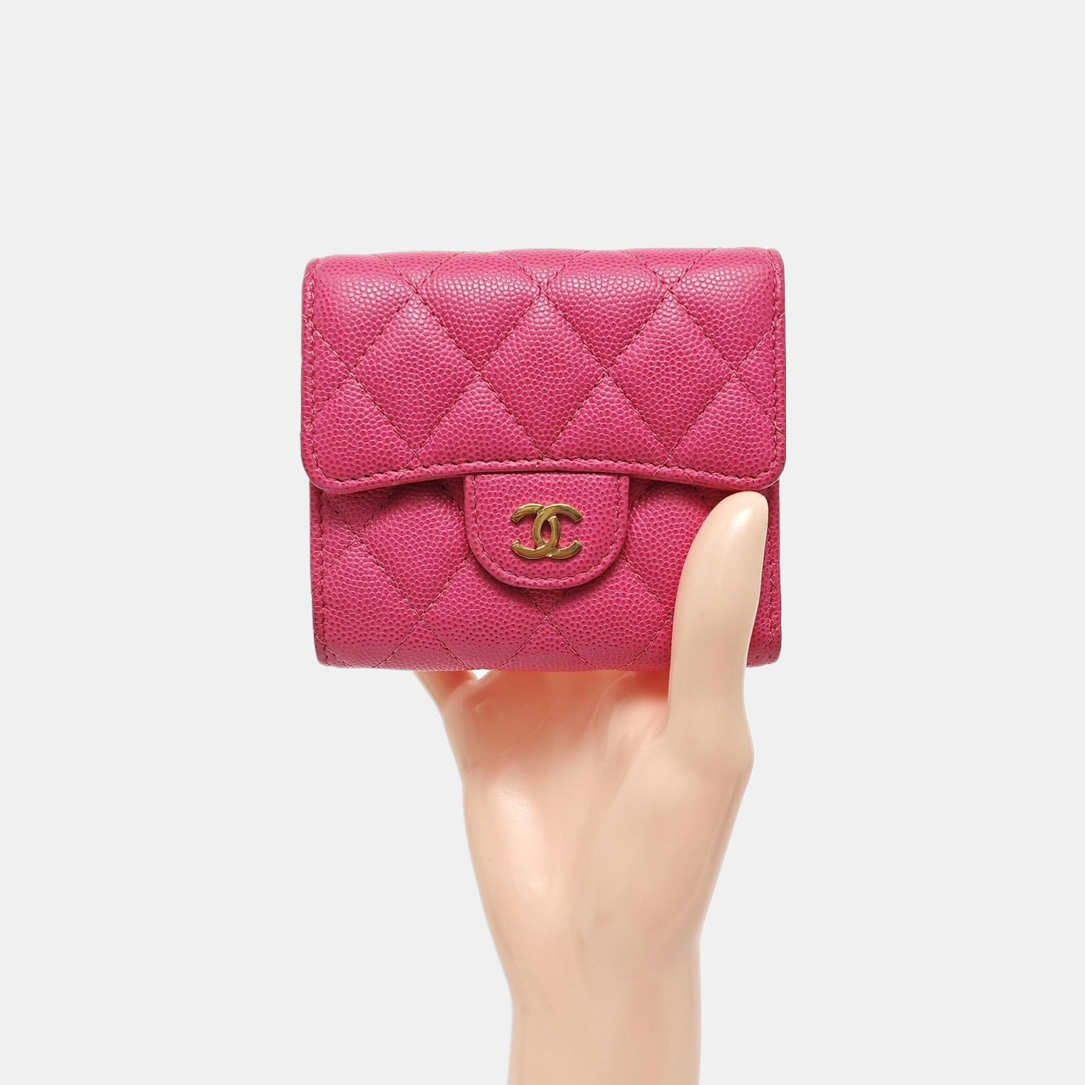 CLASSIC FLAP Quilted Grained Calfskin Pink Wallet