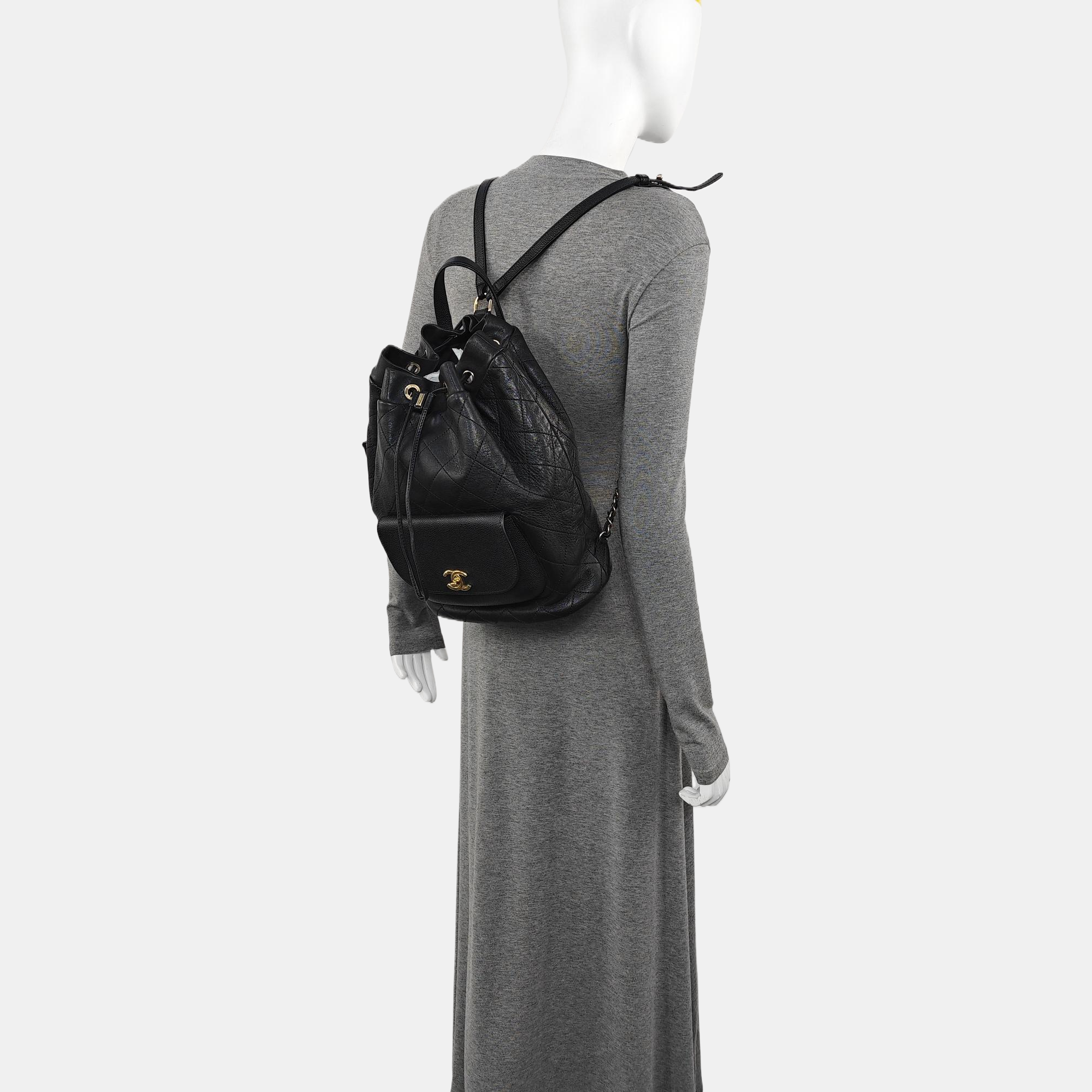 Quilted Grained Calfskin Backpack Black