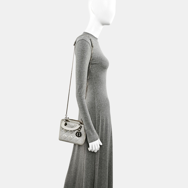 Lady Dior Mini Cannage Lambskin Silver