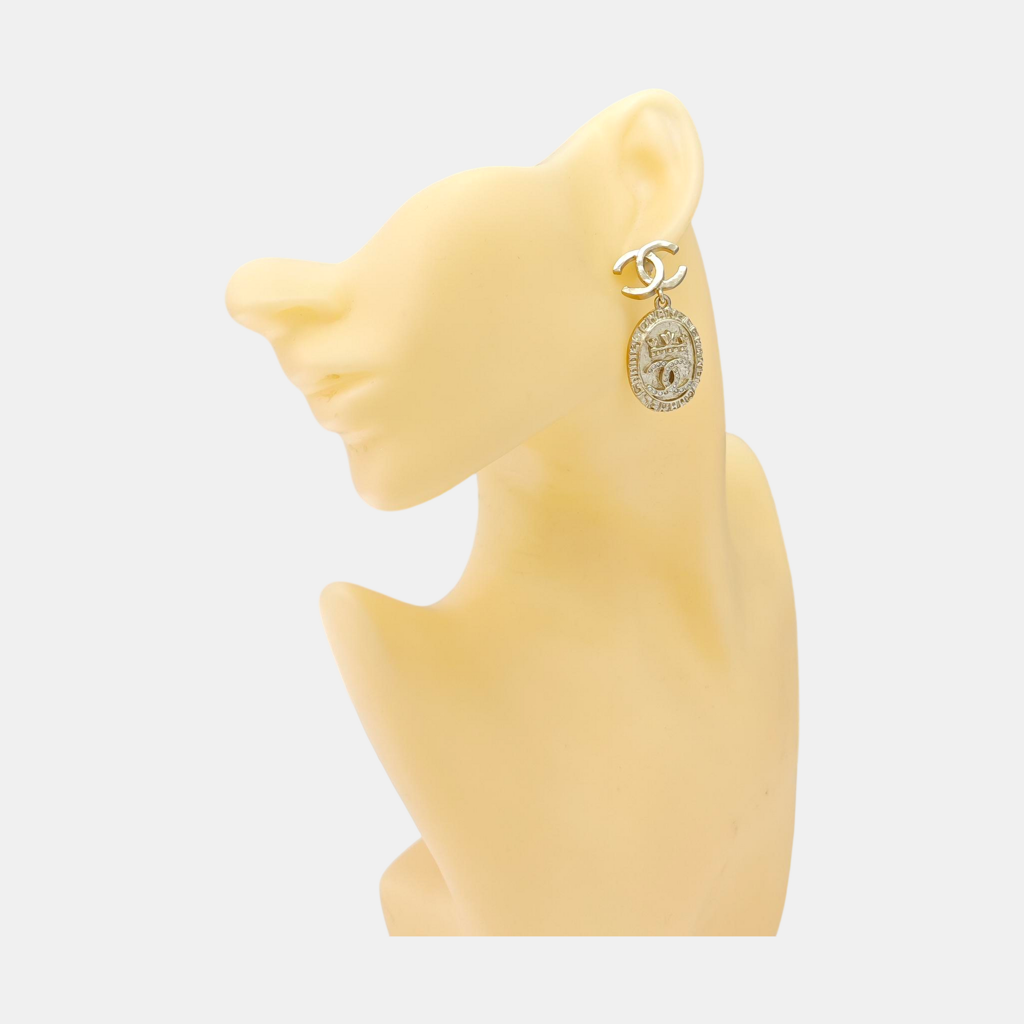 CC Logo Metal Gold Stud Earrings