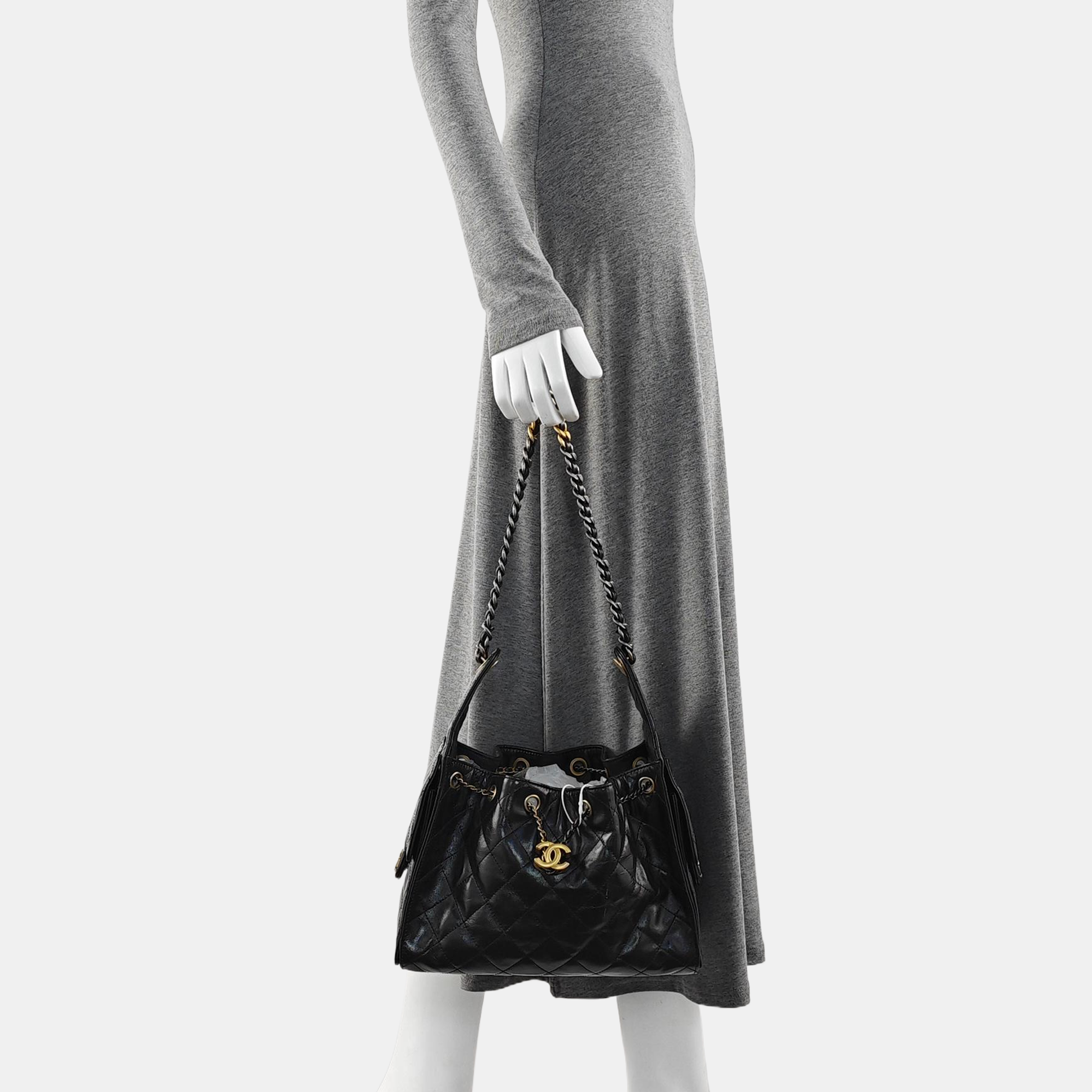 CHANEL 25 Small Quilted Waxed Cafskin Black
