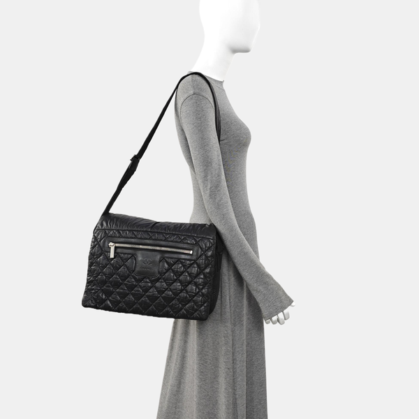 Quilted Nylon Shoulder Bag Black