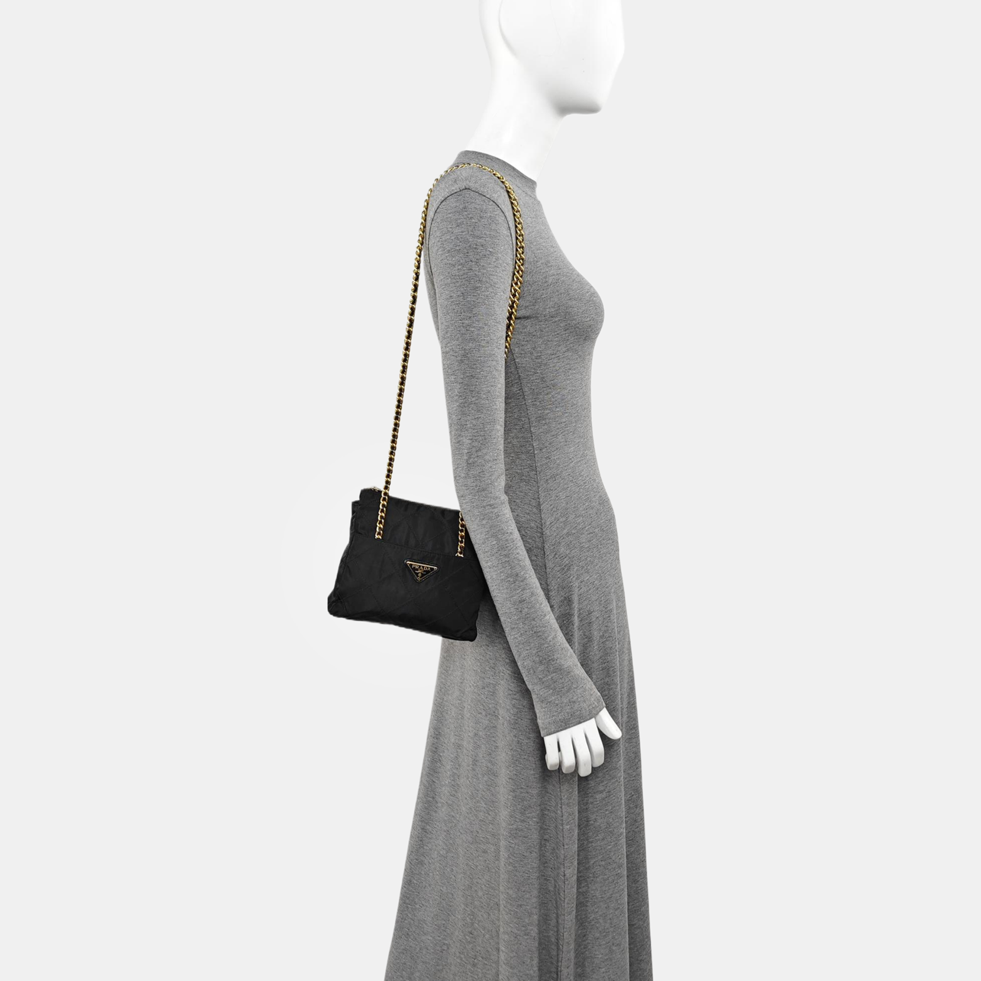 Quilted Nylon Shoulder Bag Black