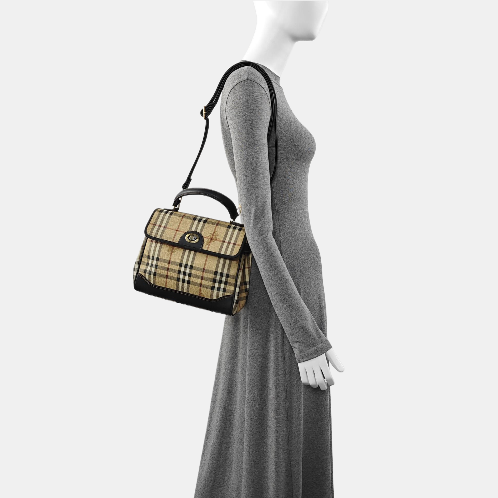 Coated Canvas Top Handle Bag Beige