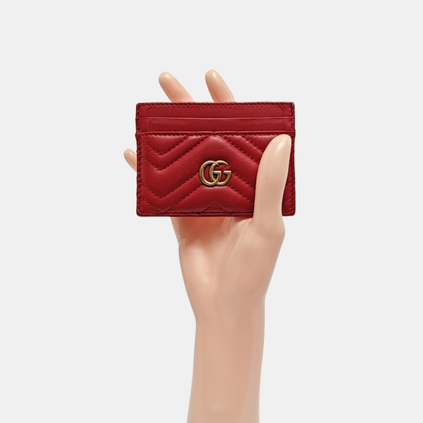 Authenticated pre-owned  GG Marmont Quilted Calfskin Red Card Holder - Card Holder at Looply