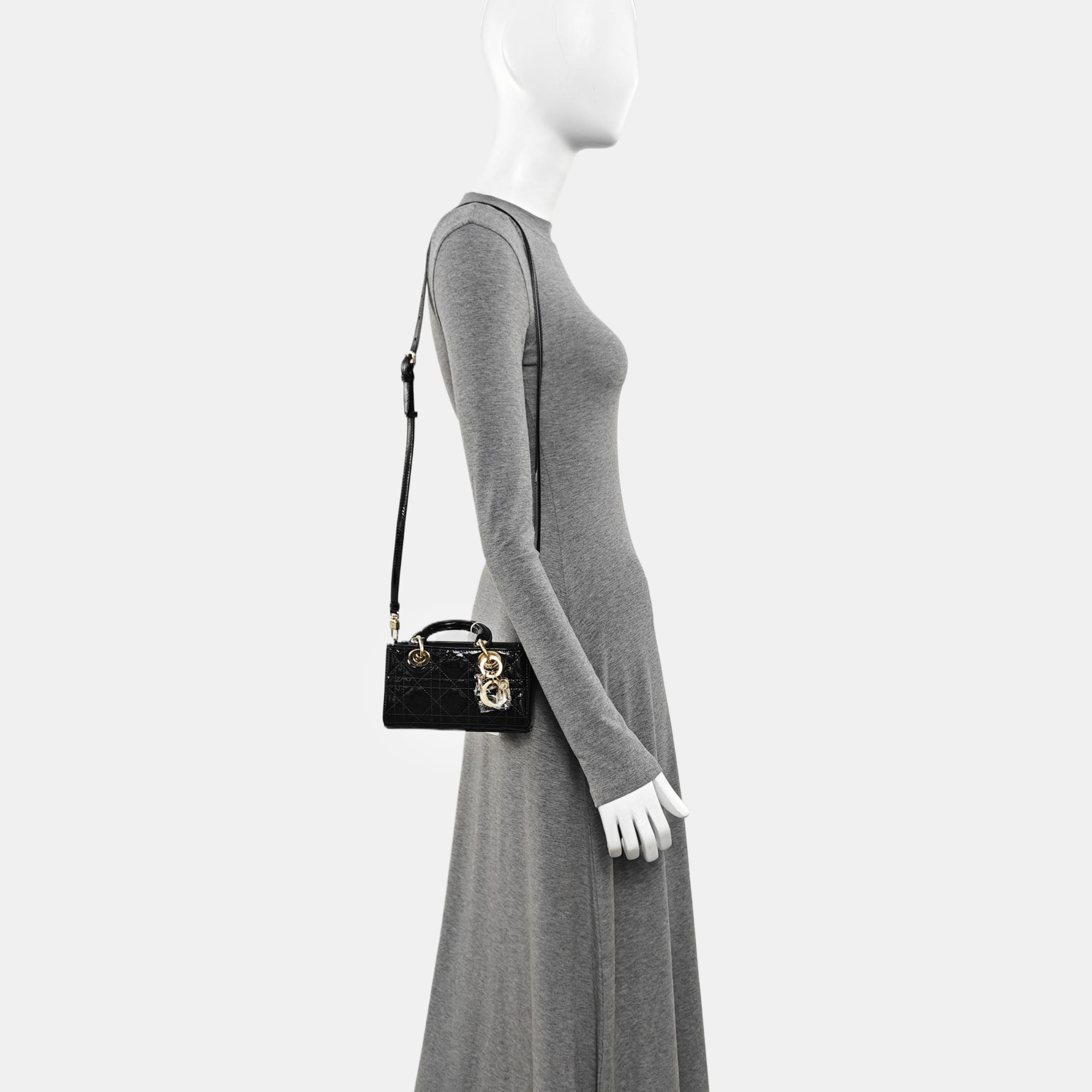 Lady Dior Super Mini Cannage Patent Leather Black