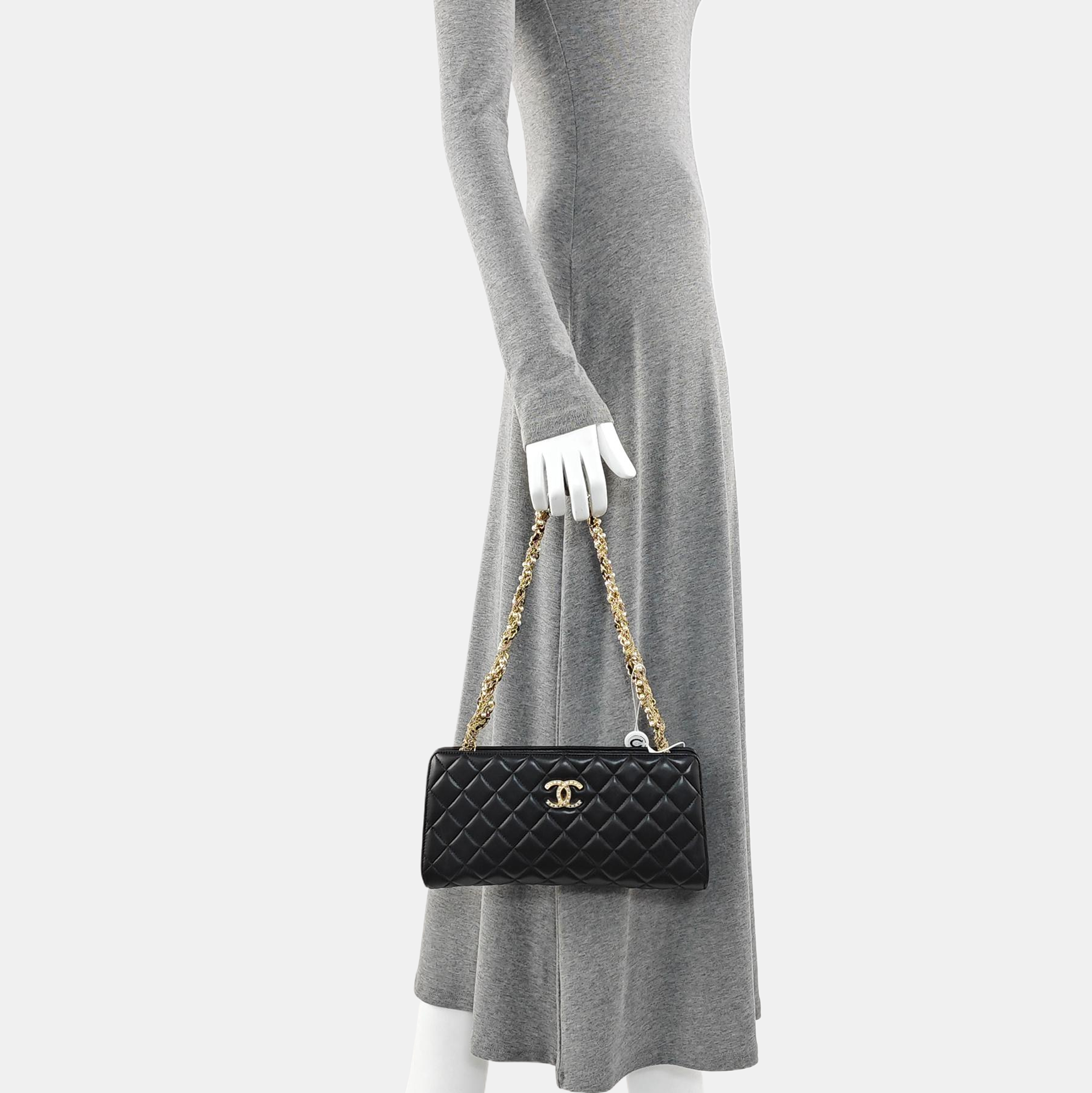 Quilted Lambskin Top Handle Bag Black