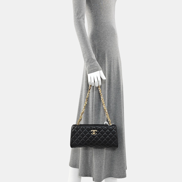 Quilted Lambskin Top Handle Bag Black