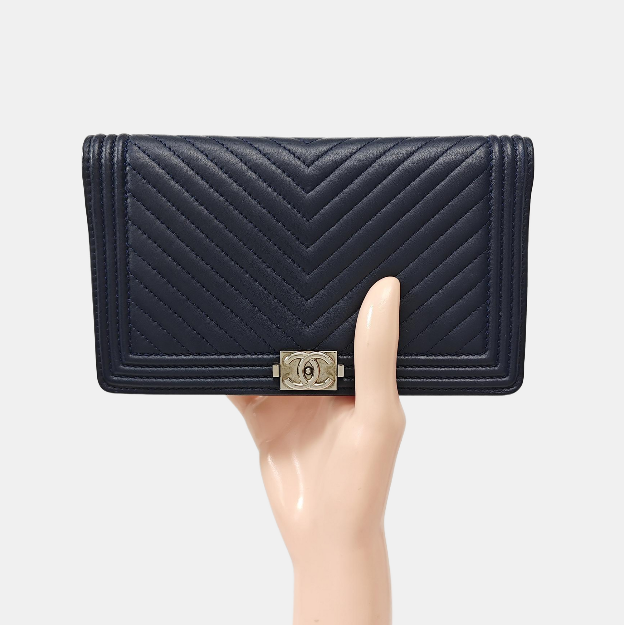 BOY CHANEL Mini Chevron Lambskin Blue