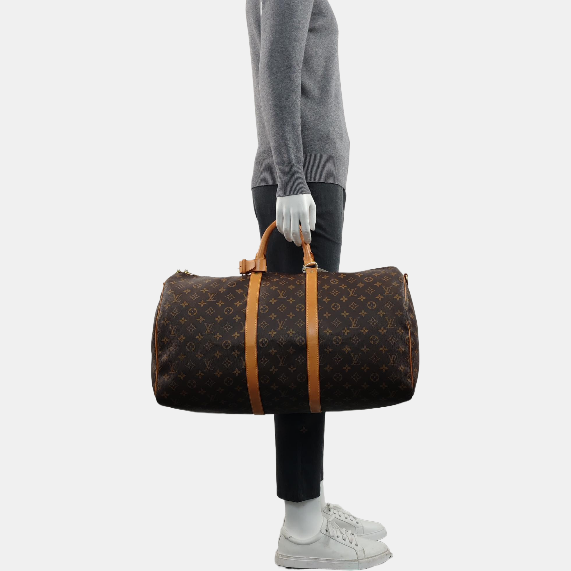 KEEPALL 55 Monogram Coated Canvas Brown