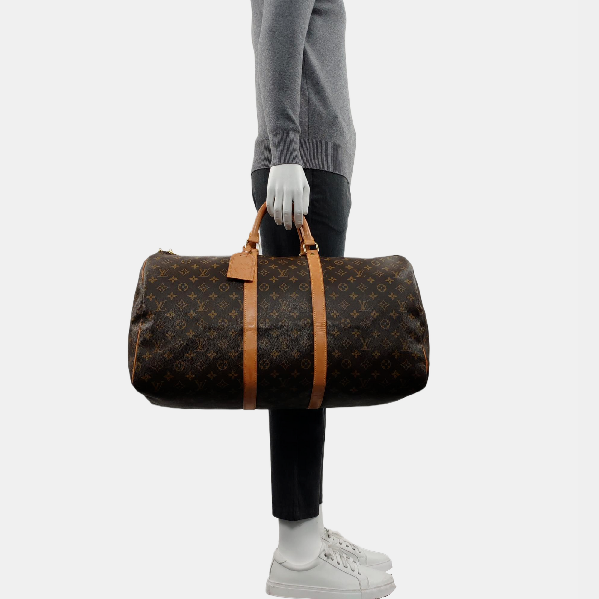 KEEPALL 55 Monogram Coated Canvas Brown