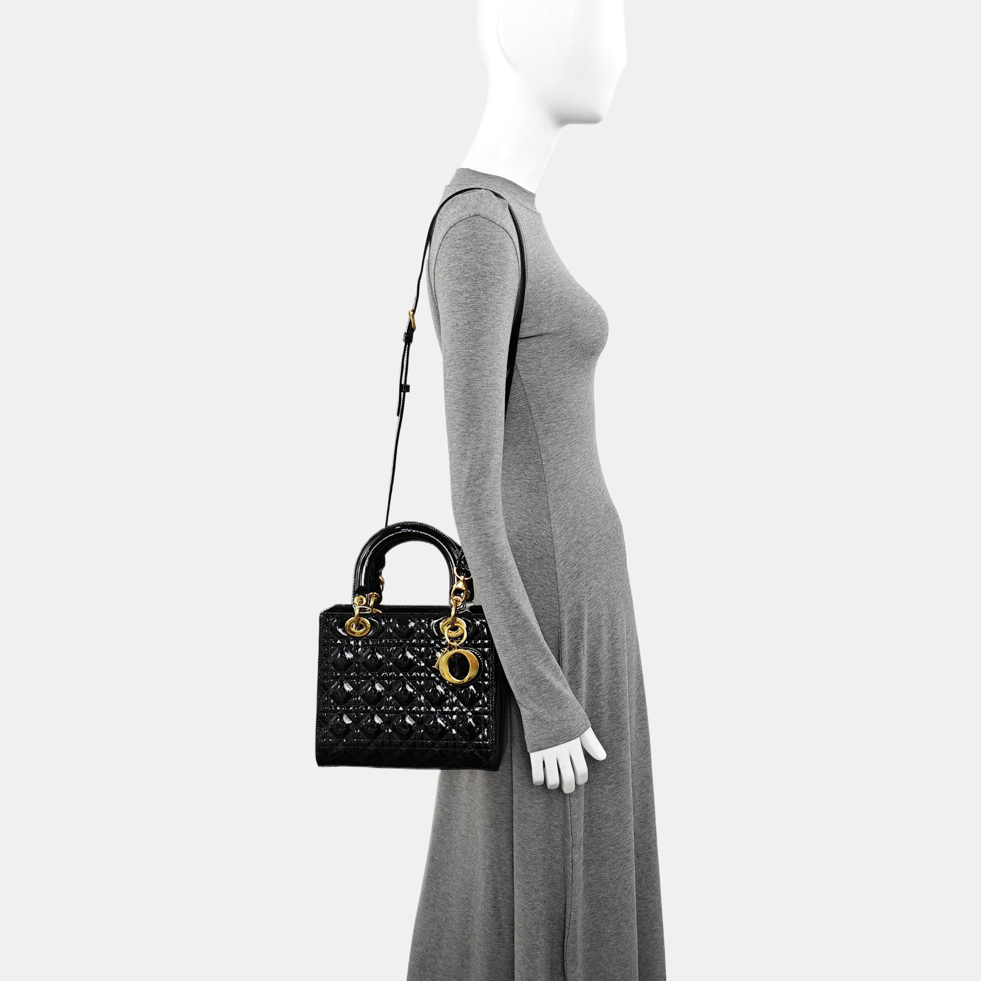 Lady Dior Medium Cannage Patent Leather Black