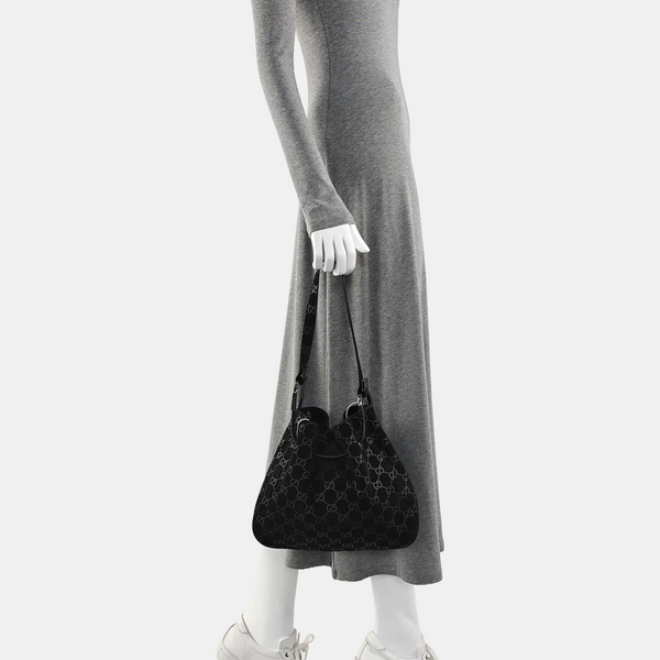 Monogram Suede Top Handle Bag Black