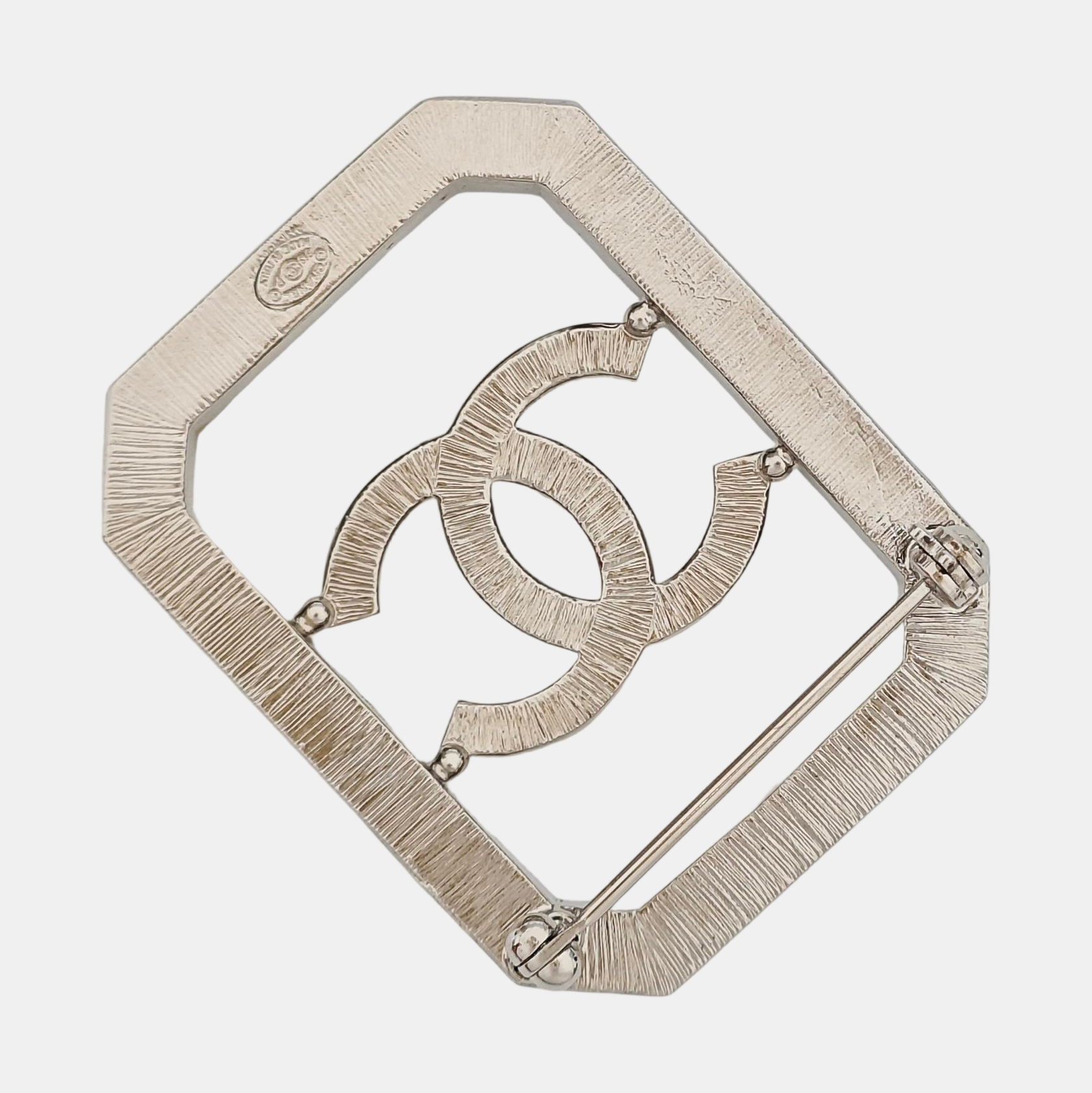 CC Logo Metal Silver Brooch