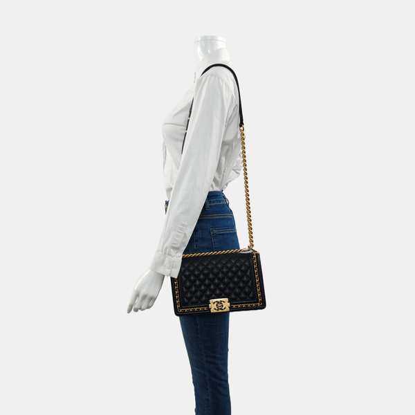 BOY CHANEL Medium Quilted Grained Calfskin Black