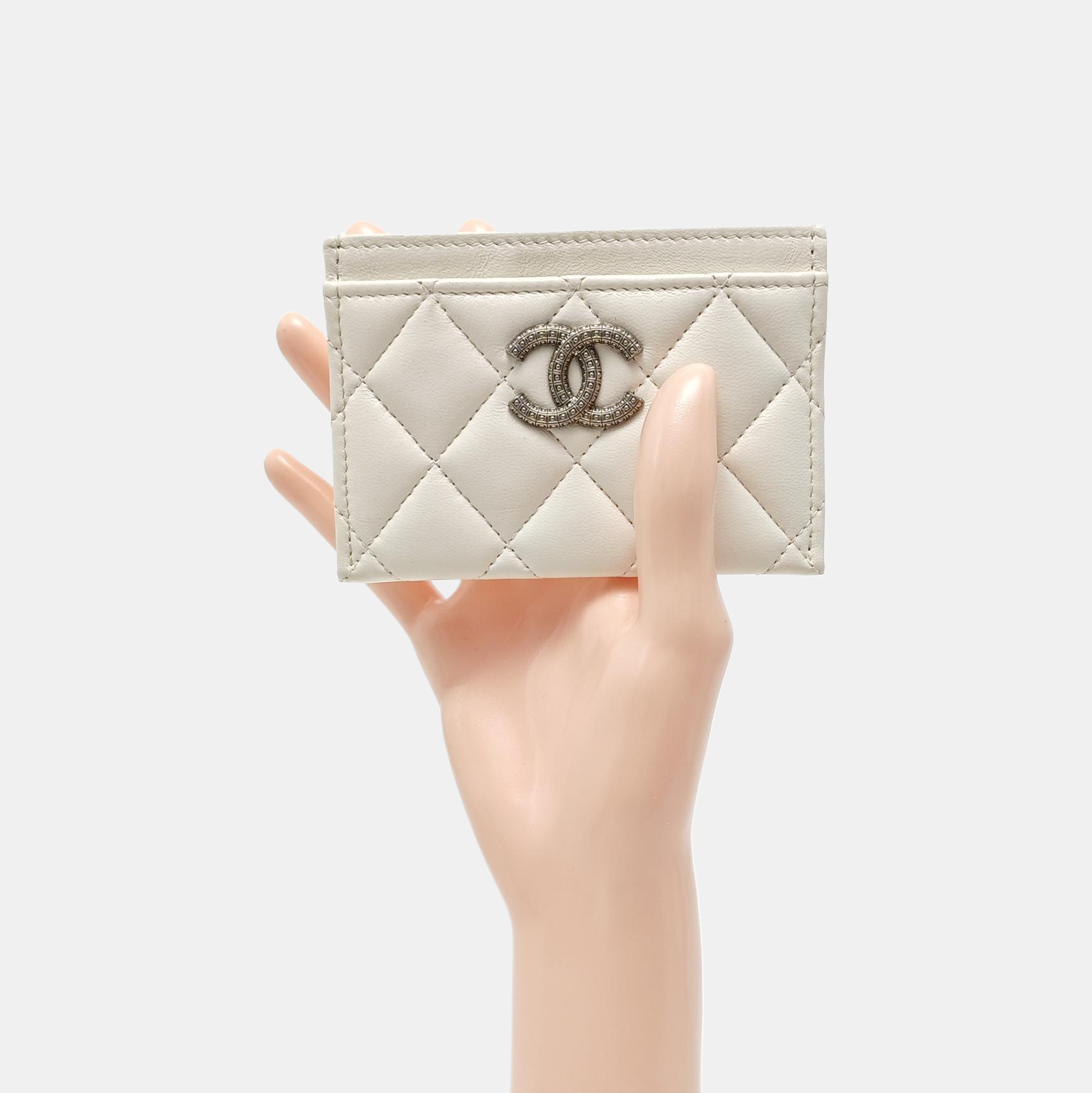 Authenticated pre-owned  CHANEL 19 Quilted Lambskin White Card Holder - Card Holder at Looply