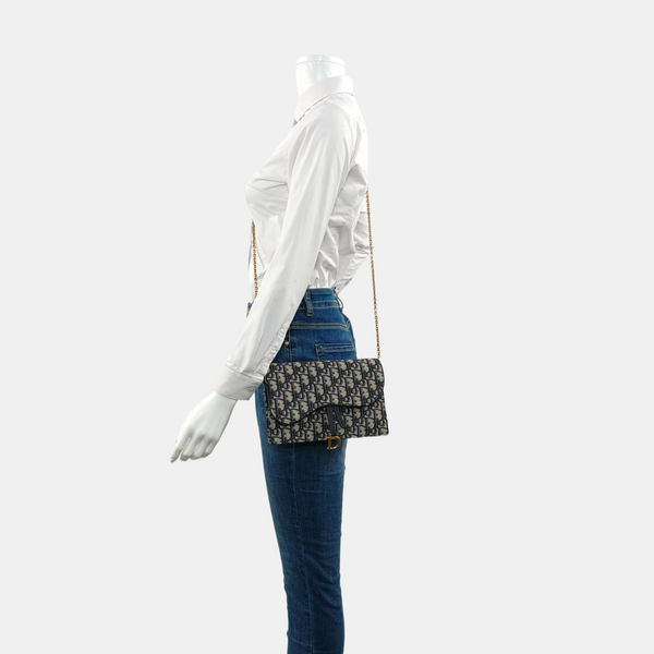 Authenticated pre-owned  Saddle Medium Oblique Canvas Blue - Shoulder Bag at Looply