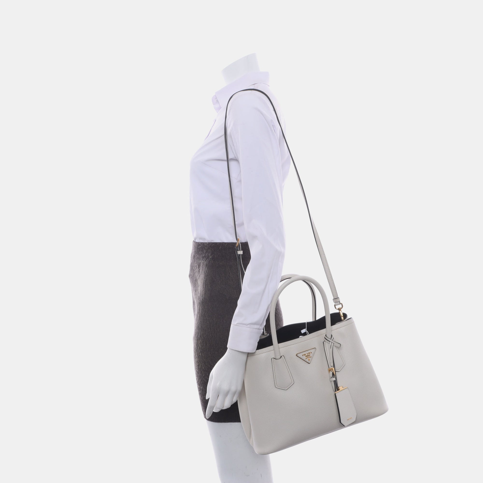 Double Medium Saffiano Calfskin White
