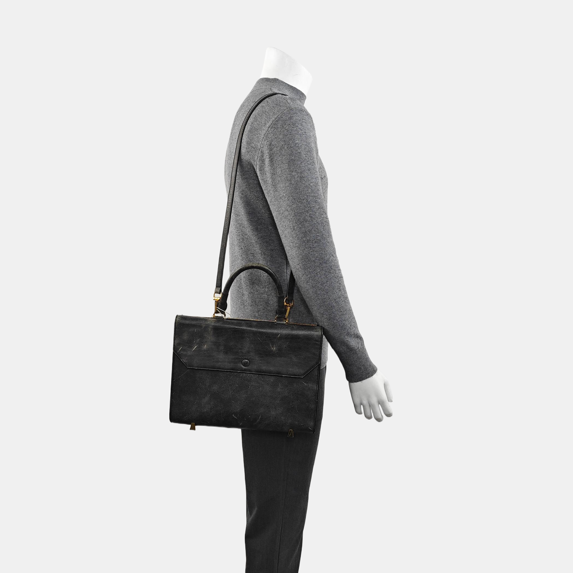 Leather Top Handle Bag Black