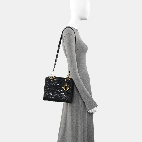 Lady Dior Medium Cannage Patent Leather Black
