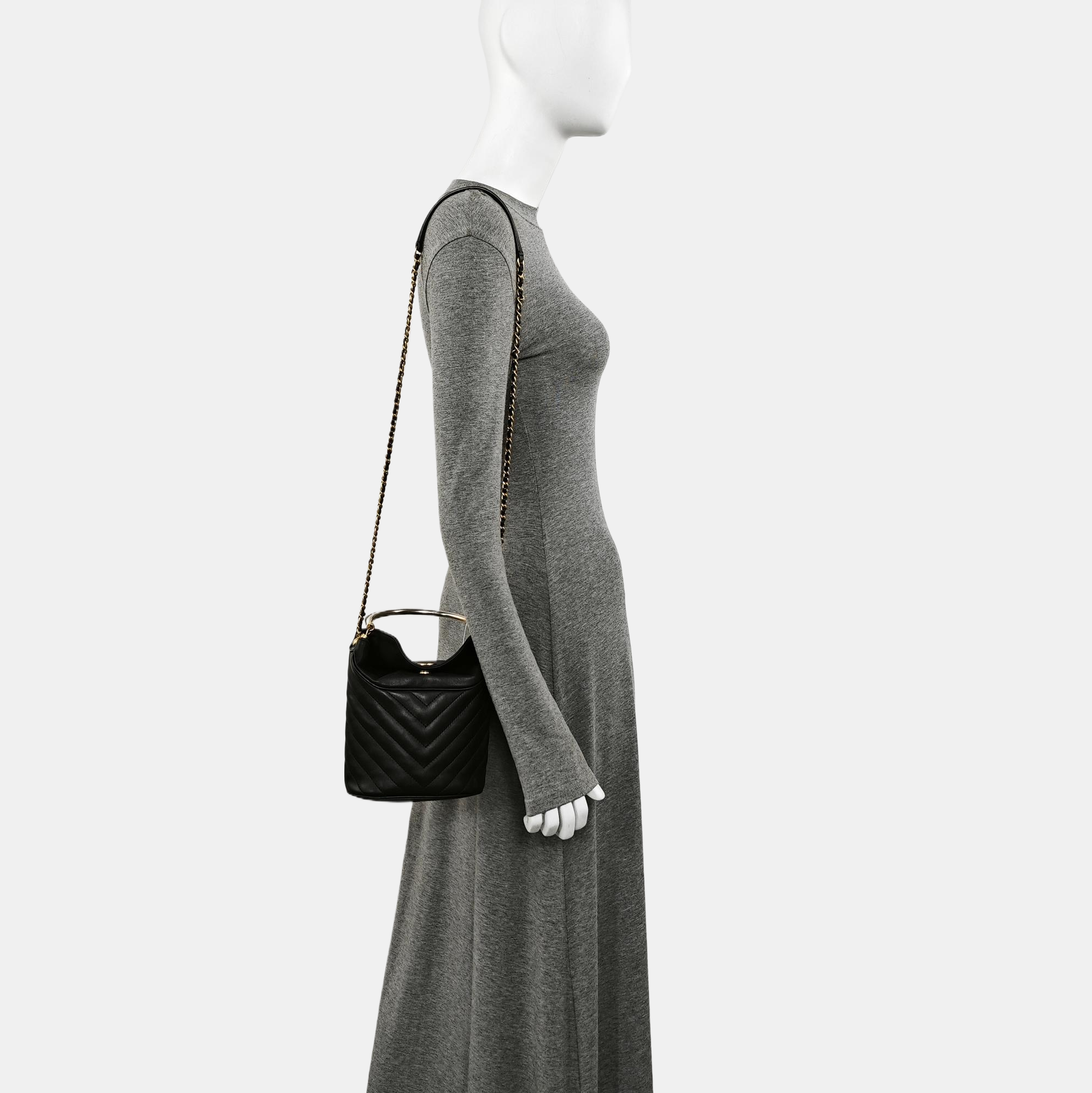 Quilted Calfskin Bucket Bag Black
