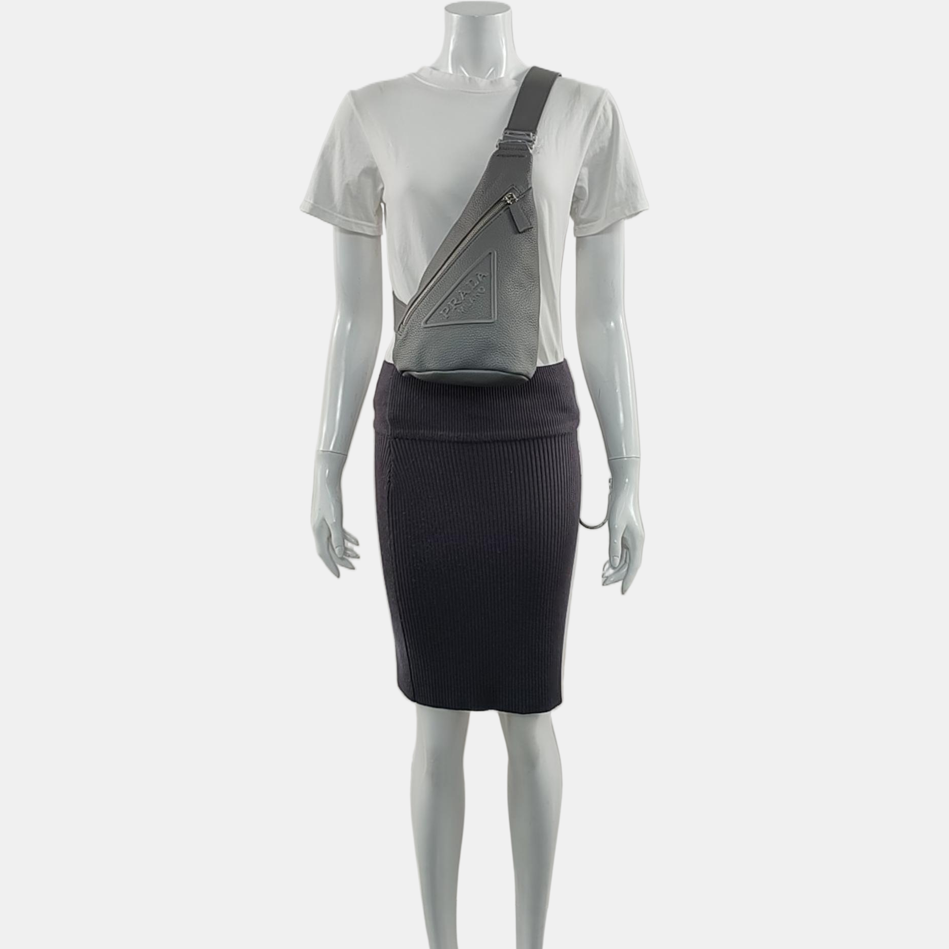 Authenticated pre-owned  Triangle Leather Gray - Belt Bag at Looply