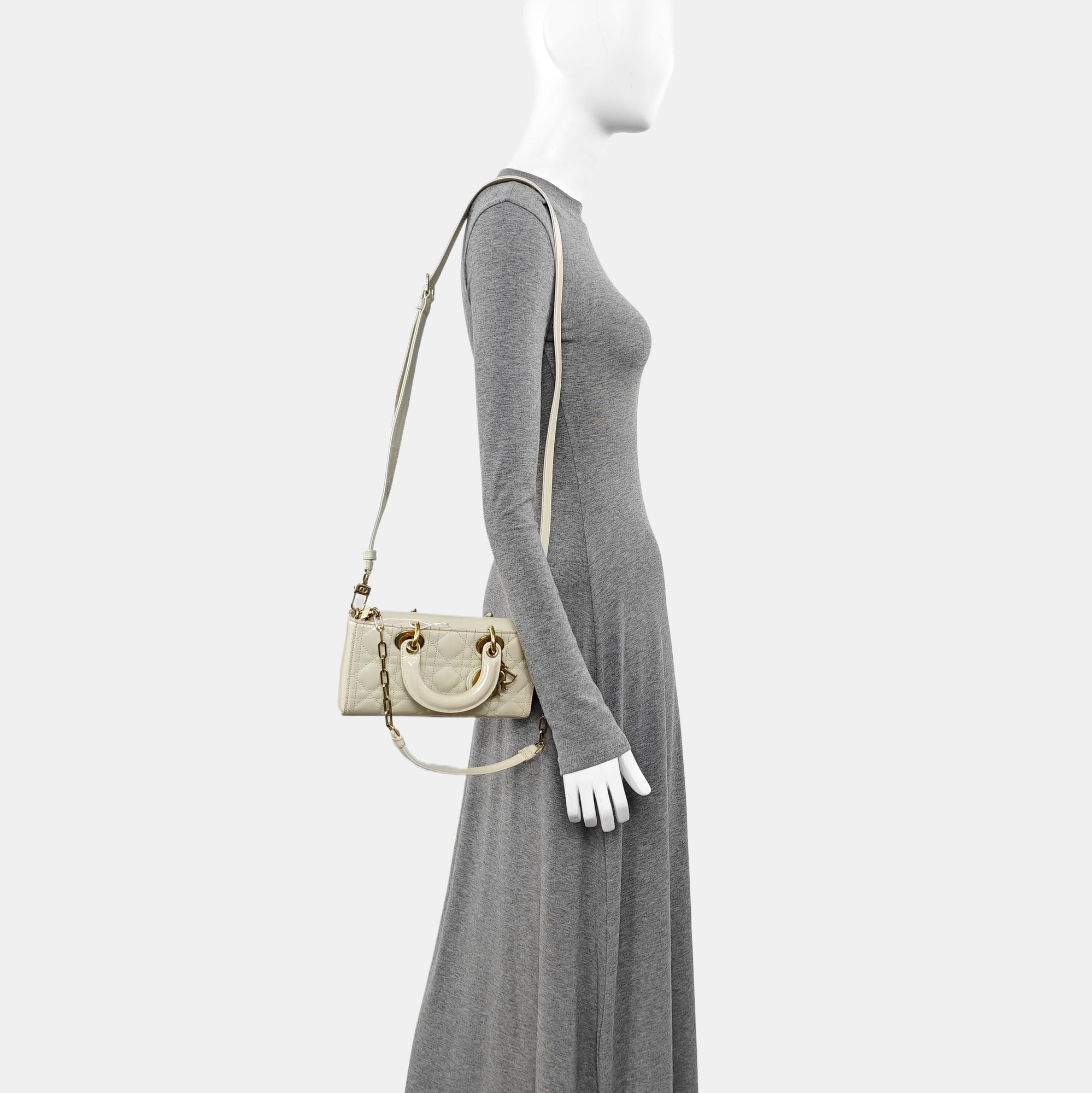 Lady D-Joy Small Cannage Patent Leather White