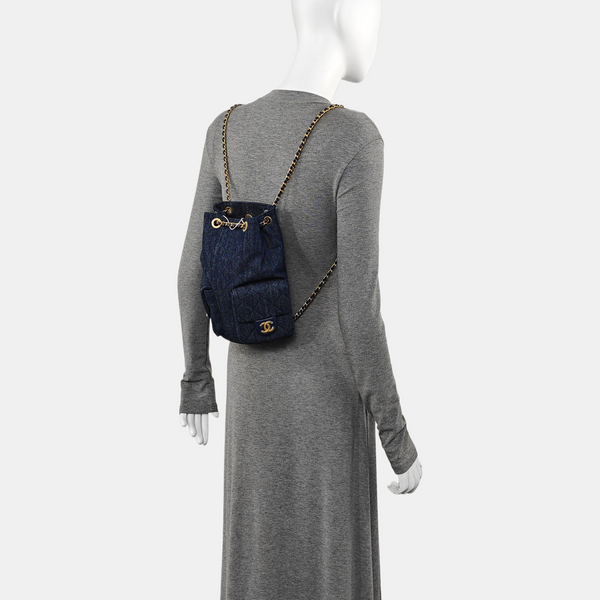 Quilted Denim Backpack Blue