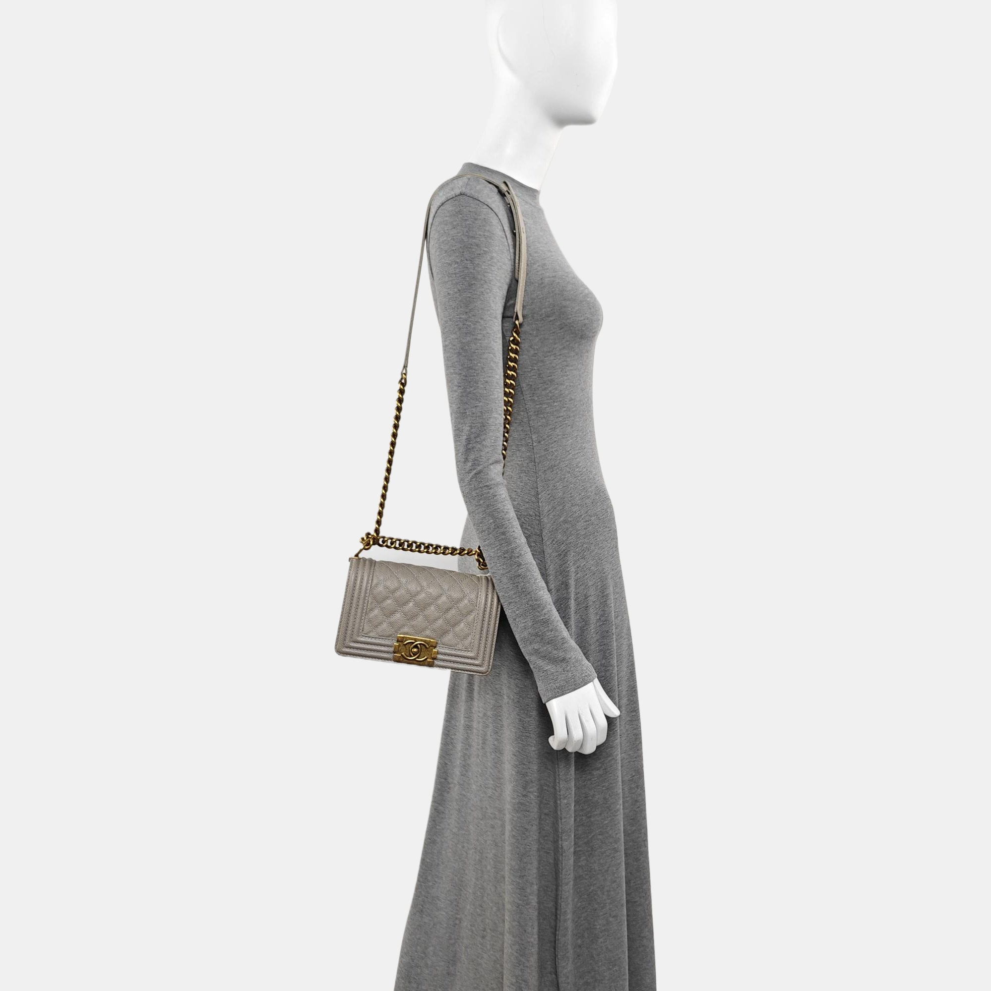 BOY CHANEL Small Quilted Grained Calfskin Gray