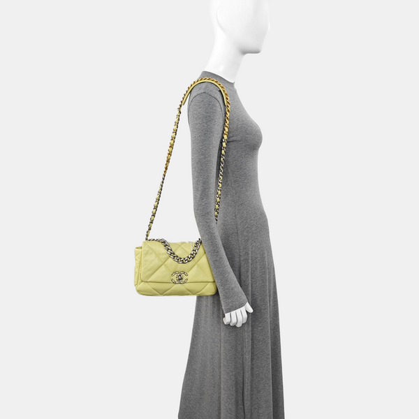 CHANEL 19 Small Quilted Lambskin Yellow