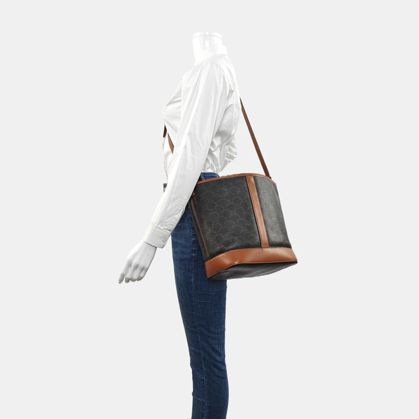 Authenticated pre-owned  TRIOMPHE CANVAS Medium Coated Canvas Brown - Bucket Bag at Looply