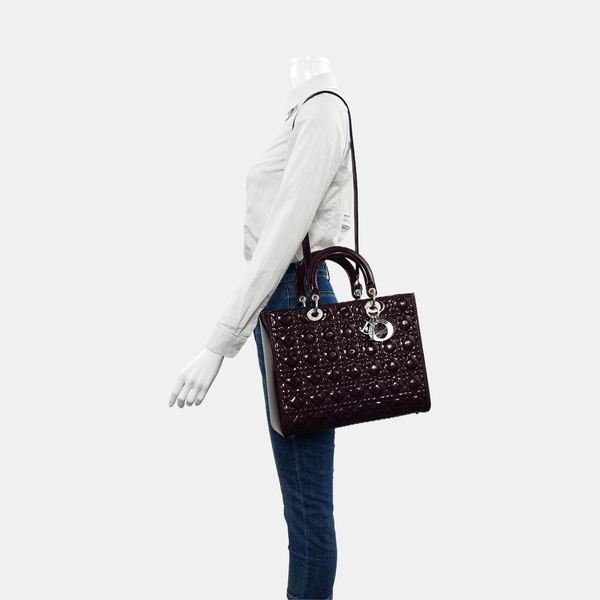 Authenticated pre-owned  Lady Dior Large Cannage Lambskin Burgundy - Tote Bag at Looply