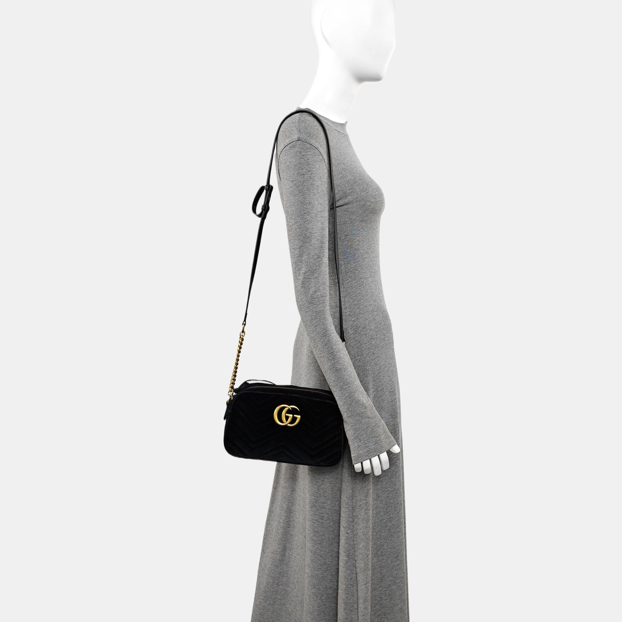 GG Marmont Small Quilted Velvet Black