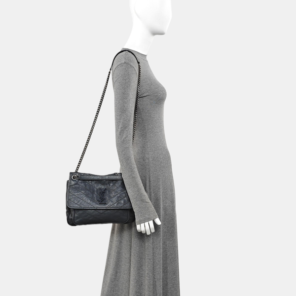 NIKI Medium Chevron Calfskin Gray