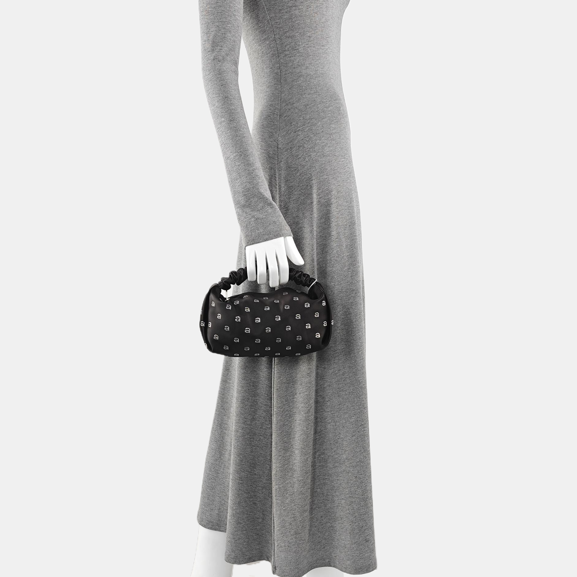 Silk Satin Top Handle Bag Black