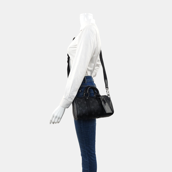 KEEPALL 25 Monogram Coated Canvas Black
