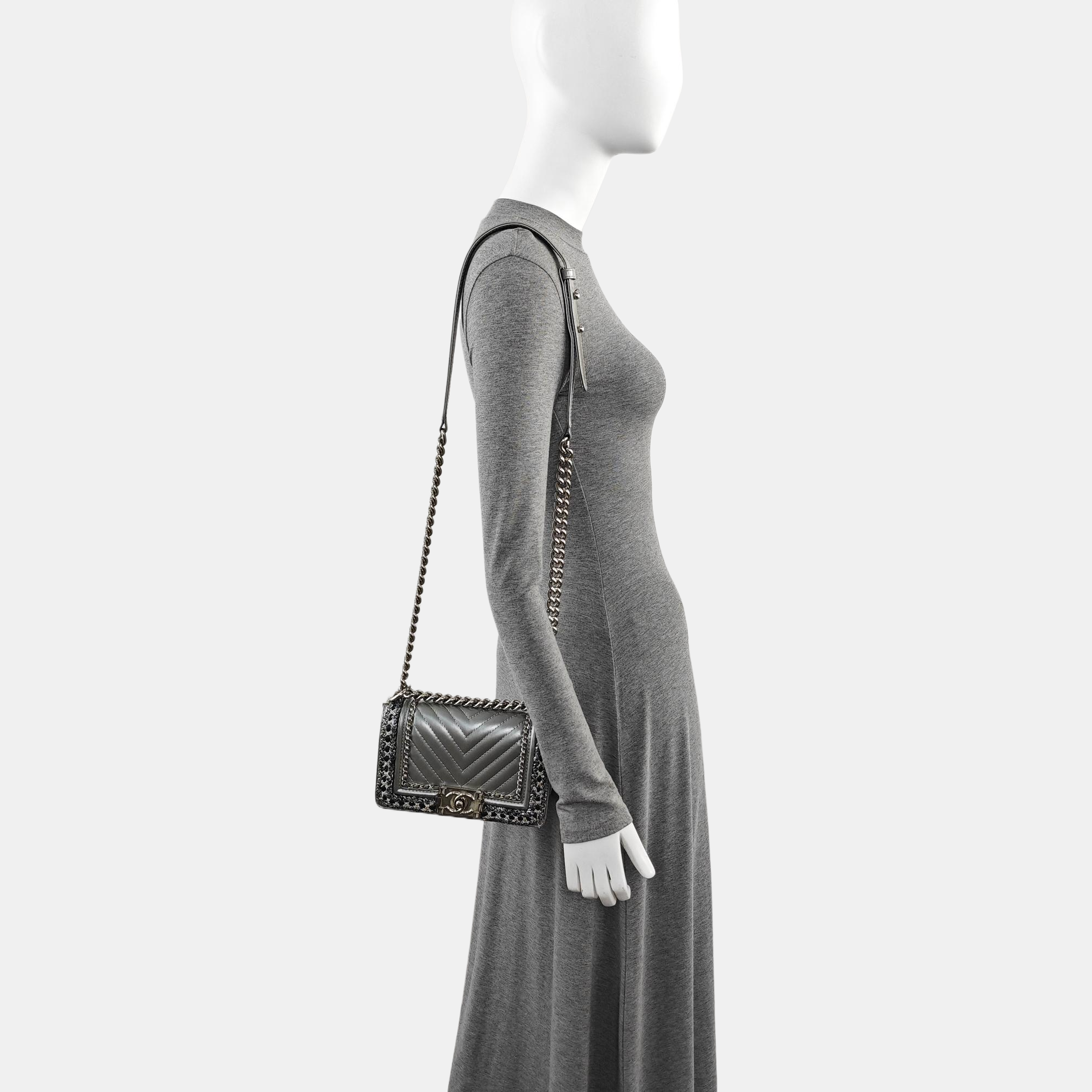 BOY CHANEL Small Chevron Calfskin Gray