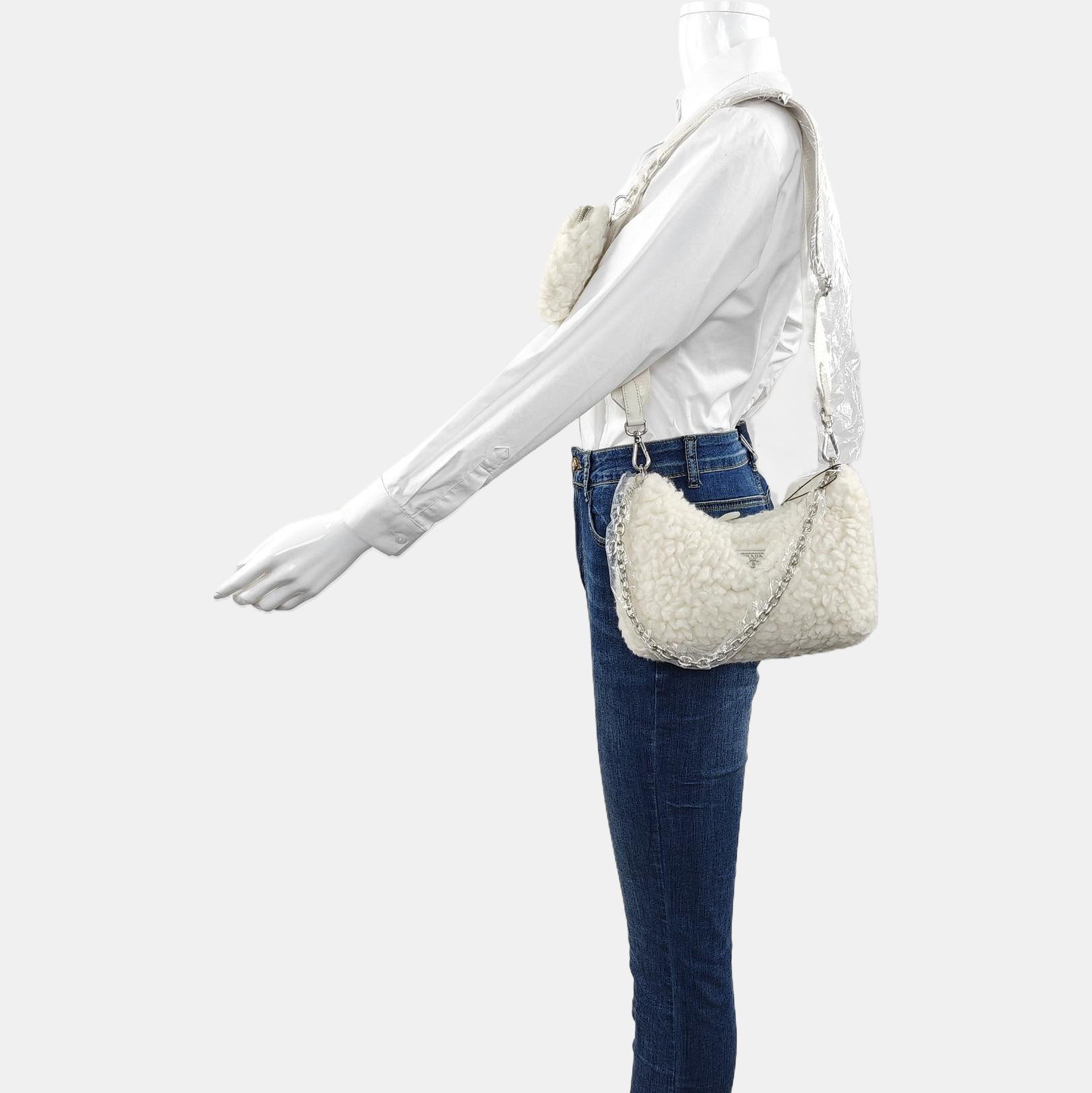 Authenticated pre-owned  Re-Edition2000 Mini Fabric White - Shoulder Bag at Looply