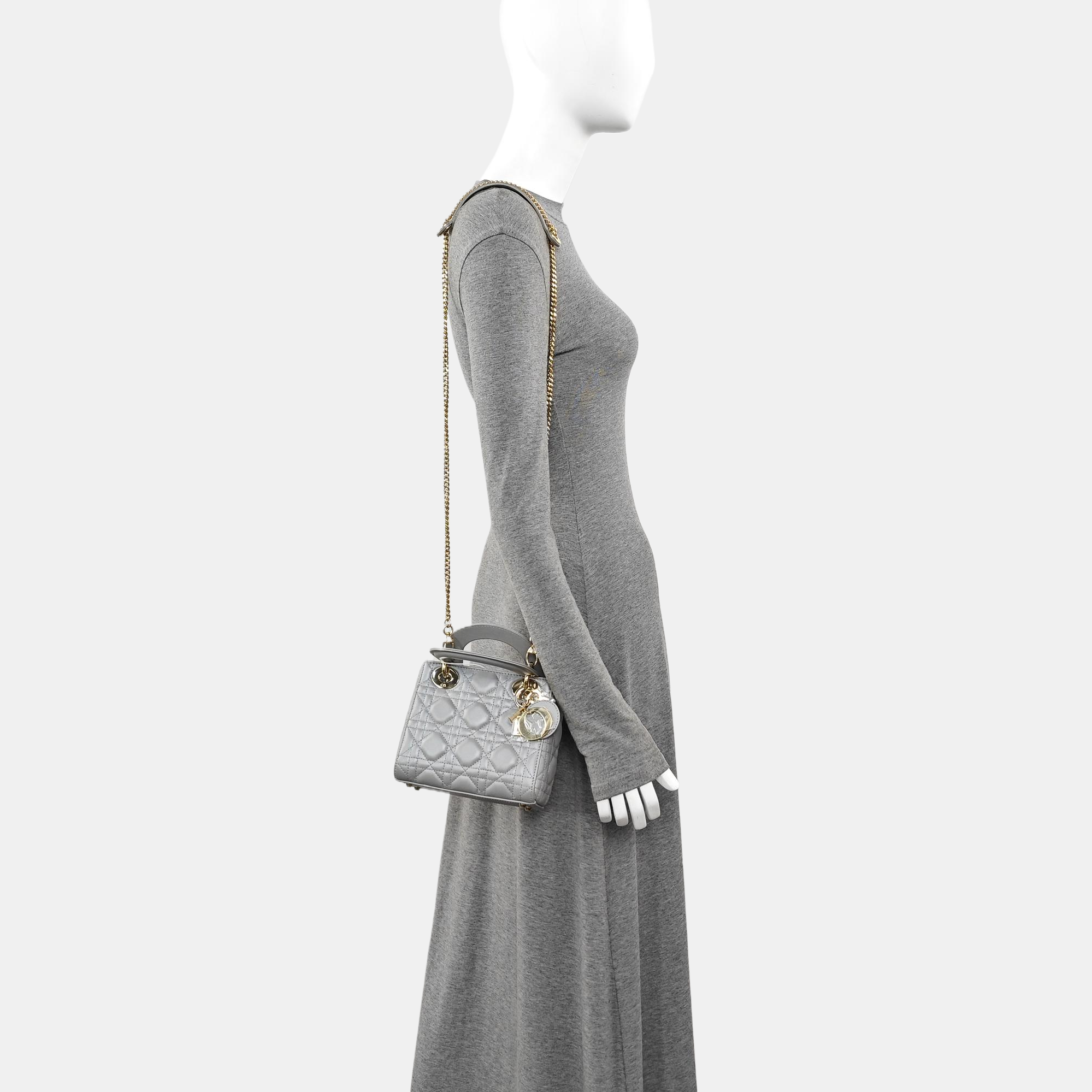 Lady Dior Mini Cannage Lambskin Gray